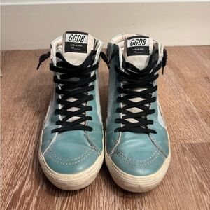 Golden Goose Teal & White High-Top Sneakers